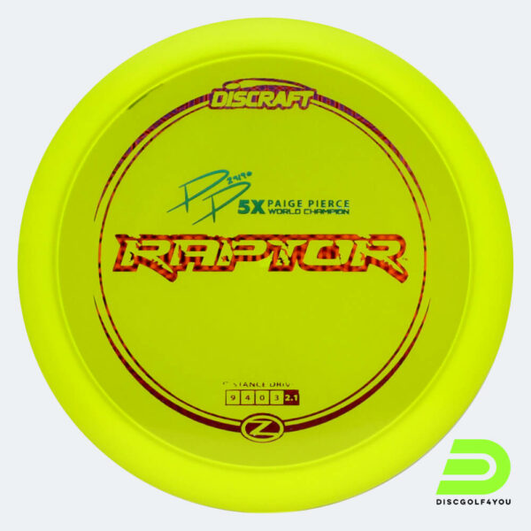 Discraft Raptor Paige Pierce Signature Series in gelb, im Z-Line Kunststoff und ohne Spezialeffekt