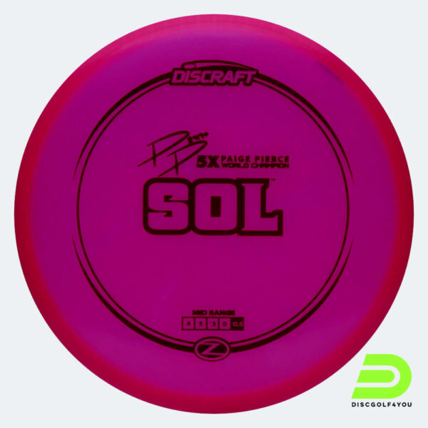 Discraft Sol - Paige Pierce Signature Series in rosa, im Z-Line Kunststoff und ohne Spezialeffekt