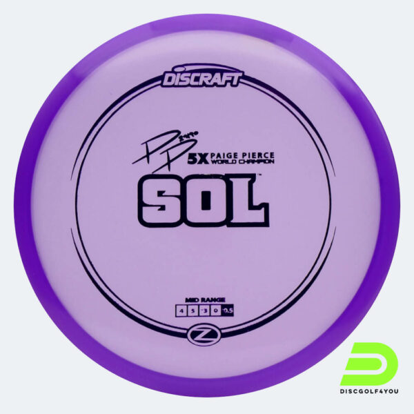 Discraft Sol - Paige Pierce Signature Series in violett, im Z-Line Kunststoff und ohne Spezialeffekt